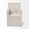 Cream And Brown Slipcovered Wood Dining Arm Chair