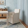 Cream And Brown Slipcovered Wood Dining Arm Chair