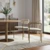 Cream And Gold Upholstered Fabric Open Back Dining Arm Chair