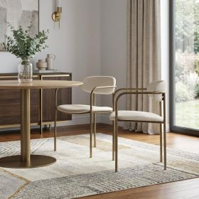 Cream And Gold Upholstered Fabric Open Back Dining Arm Chair
