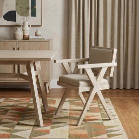 Gray Upholstered Fabric Open Back Dining Arm Chair