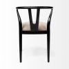 Beige And Black Upholstered Linen Wishbone Back Dining Side Chair