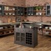 Gray Solid Wood Kitchen Island With Wine Bottle Storage