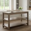 Brown Solid Wood Kitchen Island With Two Tier Smooth Counter Top