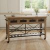 Brown Solid Wood Top Kitchen Island With Two Tier Black Metal Rolling
