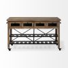 Brown Solid Wood Top Kitchen Island With Two Tier Black Metal Rolling