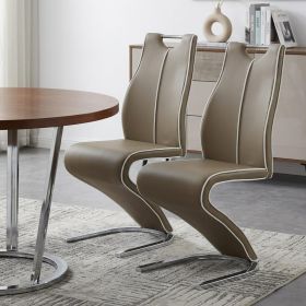 Set of Two Brown and Silver Upholstered Faux Leather Dining Parsons Chairs