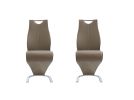 Set of Two Brown and Silver Upholstered Faux Leather Dining Parsons Chairs