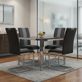 Set of Four Gray And Silver Upholstered Faux Leather Dining Side Chairs