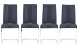 Set Of 4 Black Two Toned Dining Chairs With Silver Tone Metal Base