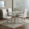 Set Of 4 White Two Toned Dining Chairs With Silver Tone Metal Base