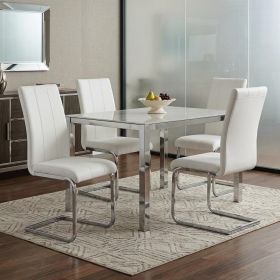 Set Of 4 White Two Toned Dining Chairs With Silver Tone Metal Base