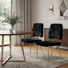 Set Of 2 Gold Black Fabric Solid Back Dining Chairs