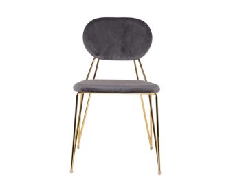 Set Of 2 Mid Century Mod Grey Velvet And Gold Dining Chairs