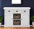 White Modern Farmhouse Large Accent Cabinet With Baskets