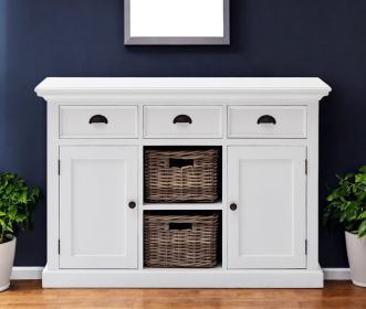 White Modern Farmhouse Large Accent Cabinet With Baskets