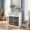 35" White Accent Cabinet With Two Drawers and Baskets