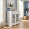 35" White Wood and Glass Two Door Accent Cabinet