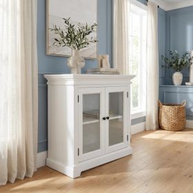 35" White Wood and Glass Two Door Accent Cabinet