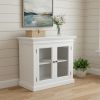 35" White Wood and Glass Two Door Accent Cabinet