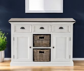 Modern Farmhouse Brown And White Large Accent Cabinet