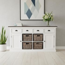 Modern Farmhouse Brown And White Buffet Server With Baskets