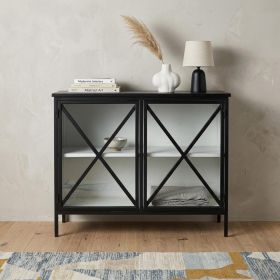 Slender Sleek Black Two Door Glass Cabinet