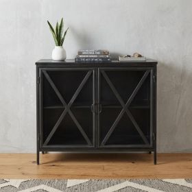 Rustic Black Metal Cabinet With Glass Doors
