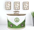 60" Green and White Metal and Wood Peace Van Bar Server