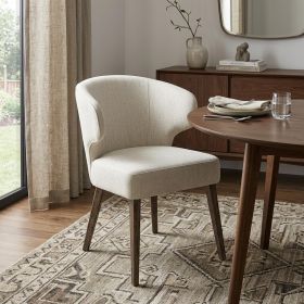 Ivory and Brown Mid Century Wingback Dining Chair