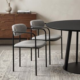 Set Of Two Gray And Black Upholstered Fabric Arm Chairs