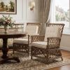 Set of Two Natural Lattice Wicker Arm Chairs with Seat Cushions