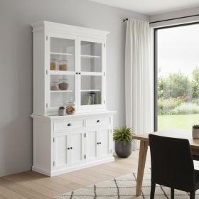 57" White Solid Wood Frame Dining Hutch With Twelve Shelves And Two Drawers