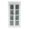 75" White Wood and Glass Double Door Storage Cabinet