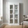 75" White Wood and Glass Double Door Storage Cabinet