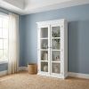 75" White Wood and Glass Double Door Storage Cabinet