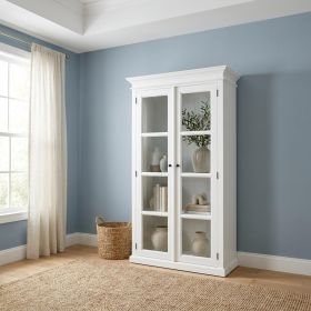 75" White Wood and Glass Double Door Storage Cabinet