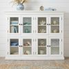 52" White Wood and Glass Two Level Storage Cabinet