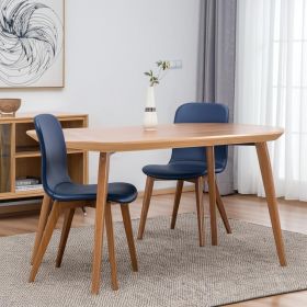 Set of Two Blue Faux Leather and Walnut Dining or Side Chairs
