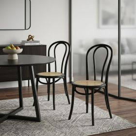 Set of Two Vintage Style Black Cane Dining Chairs