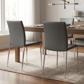 Set of Two Gray Faux Faux Leather Steel Stacking Chairs