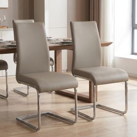 Set of Four Beige Faux Faux Leather Long Back Cantilever Chairs