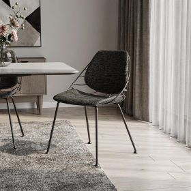 Set of Two Leaf Dark Gray Fabric and Black Dining Chairs