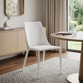 Sleek All White Faux Leather Dining or Side Chair