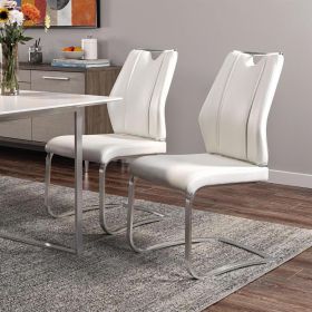 Set of Two White Faux Leather Cantilever Chairs