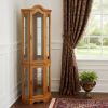 Golden Oak Scallop Top Lighted Corner Curio Cabinet
