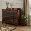 44" Brown Wood With Glass Sideboard with Two Doors