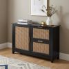 Black and Cane Bamboo Accent Storage Cabinet