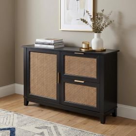 Black and Cane Bamboo Accent Storage Cabinet