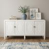 Antiqued White Geometric Lines Low Accent Cabinet Buffet
